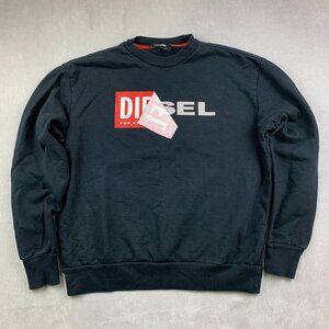 Diesel Mens Sweater Medium Oversized Black S-Samy Felpa Crewneck Peel Logo